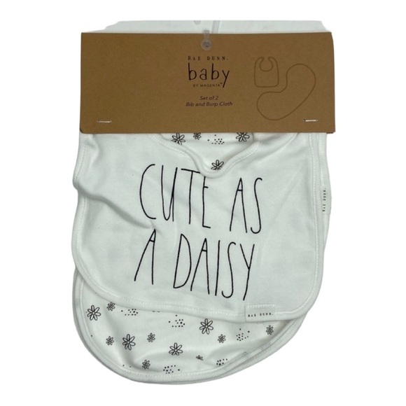 Rae Dunn By Magenta Set of 2 Bib and Burp Cloth - Picture 1 of 7